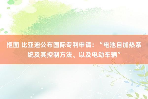 抠图 比亚迪公布国际专利申请：“电池自加热系统及其控制方法、以及电动车辆”