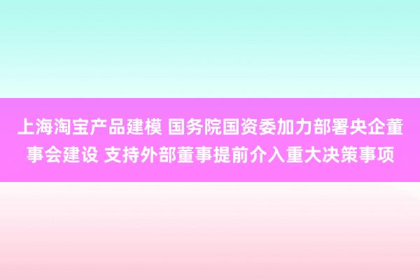 上海淘宝产品建模 国务院国资委加力部署央企董事会建设 支持外部董事提前介入重大决策事项