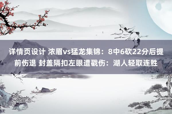 详情页设计 浓眉vs猛龙集锦：8中6砍22分后提前伤退 封盖隔扣左眼遭戳伤：湖人轻取连胜